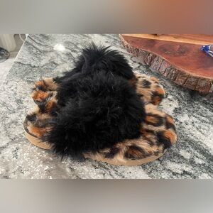 UGG Fuzzy Leopard Print Slippers